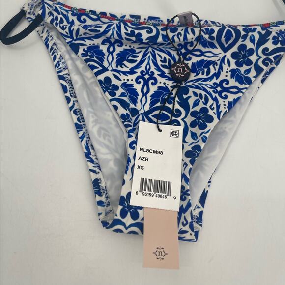 NANETTE LEPORE Bikini Bottom XS Talavera Vamp Azure Blue Beach Swim Resort NWT - Picture 8 of 16